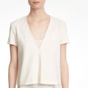 THEORY Zadeia Deep V-Neck Tee Top Warm Ivory Womens Size Medium Like New